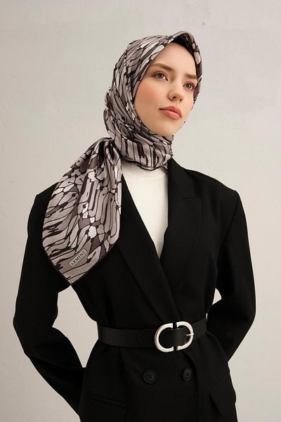 Armine Patterned Pure Silk Twill Scarf 9335- 87
