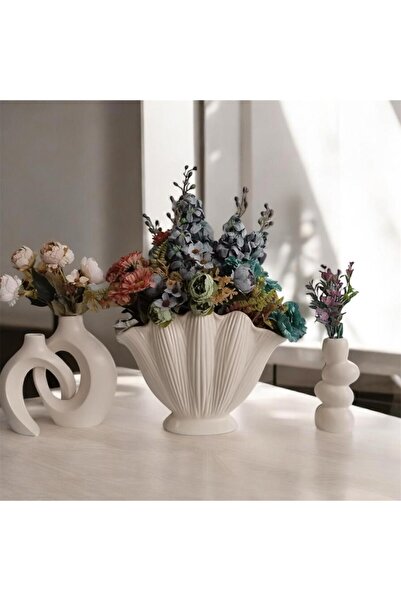 The Motellas Decorative Cream Oyster Object & 2-Piece Vase Candle Holder Set – Large Size |   Living Room, Office Home Decoration