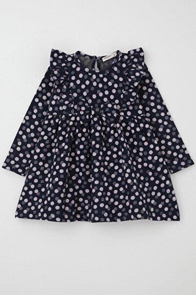 Breeze Kız Çocuk Uzun Kollu Elbise Puantiyeli Fiyonklu 1.5-5 Yaş, Lacivert