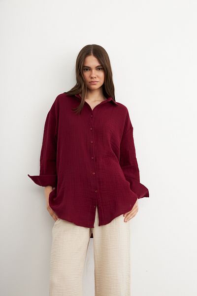 Bipantolon Γυναικείο μπορντό Oversize Basic Muslin πουκάμισο