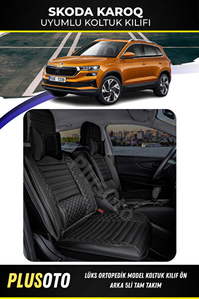 PlusOto Skoda Karoq Uyumlu Plus Lux Serisi Siyah Oto Koltuk Kılıfı 5li Takım ...