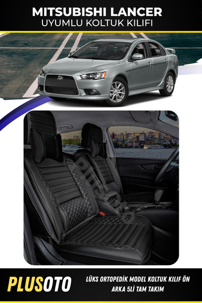 PlusOto مجموعة أغطية مقاعد السيارة السوداء المتوافقة مع سلسلة Mitsubishi Lancer Plus Lux مكونة من 5 قطع P-285