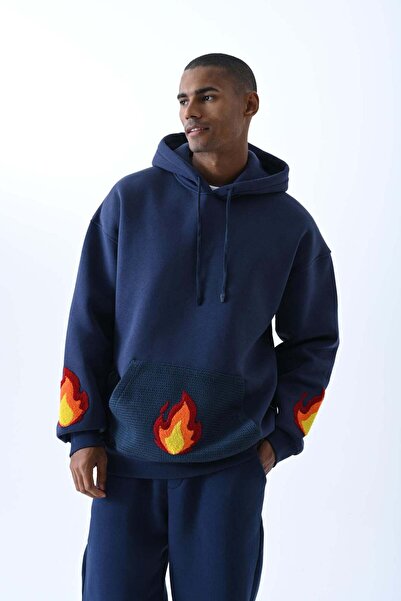 jaceyjace Alev Nakışlı Kapüşonlu Oversize Sweatshirt - Parlament