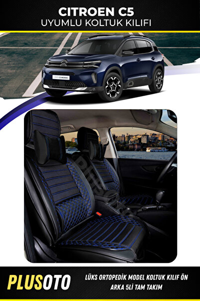 PlusOto مجموعة أغطية مقاعد السيارة المتوافقة مع Citroen C5 Plus Lux Series با...