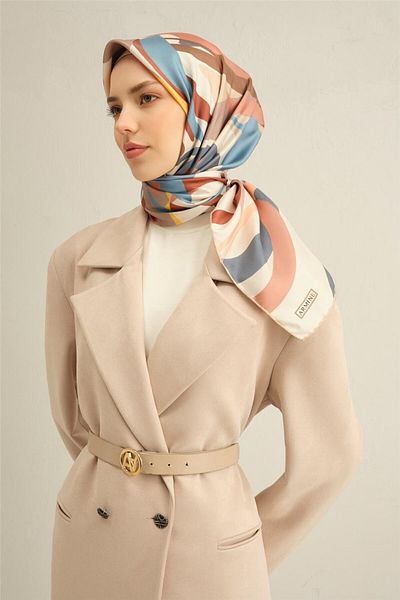 Armine Patterned Pure Silk Twill Scarf 9328- 38
