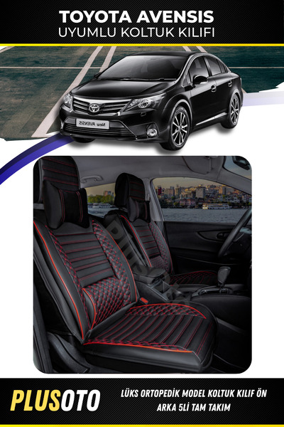 PlusOto Toyota Avensis Compatible Plus Lux Series Black Red Car Seat Cover Se...