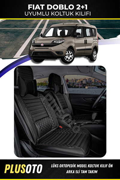 PlusOto مجموعة أغطية مقاعد السيارة باللون الأسود المتوافقة مع سلسلة Fiat Dobl...