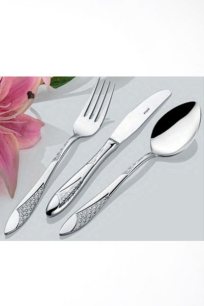 İNTER CELİK Wicker Model 90 Piece Spoon-Fork-Knife Set with Leather Bag