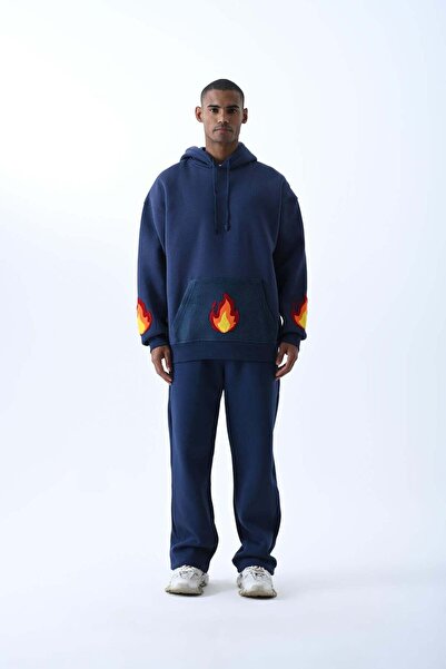 jaceyjace Alev Nakışlı Kapüşonlu Oversize Sweatshirt - Parlament