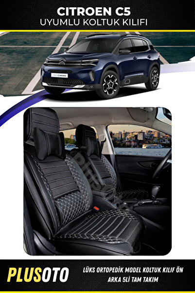 PlusOto مجموعة أغطية مقاعد السيارة المتوافقة مع Citroen C5 Plus Lux Series با...
