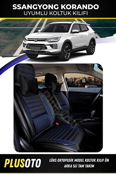 PlusOto سانج يونج كوراندو متوافق مع سلسلة بلس لوكس أسود أزرق غطاء مقعد السيار...