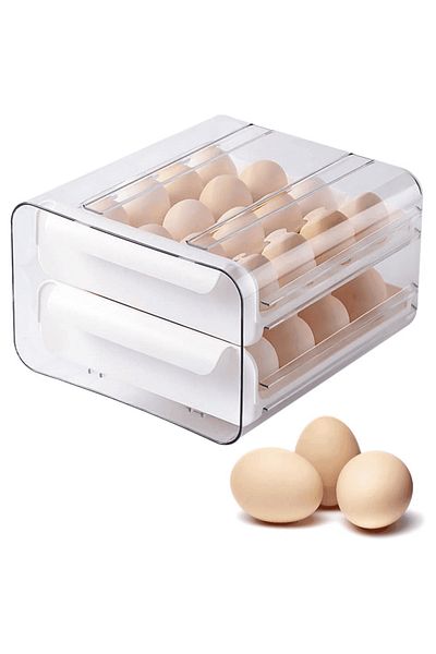 Köken 36 Egg Storage Box, Egg Organizer Holder for Refrigerator, 2 Tiers, Plastic, Transparent