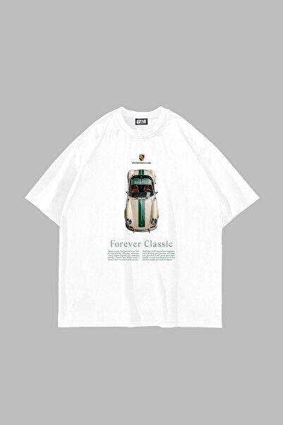 Bak Moda Forever Classic Baskılı Oversized Unisek Beiaz majica