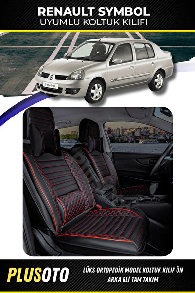 PlusOto مجموعة غطاء مقعد السيارة المتوافقة مع رينو سيمبول بلس لوكس باللون الأ...
