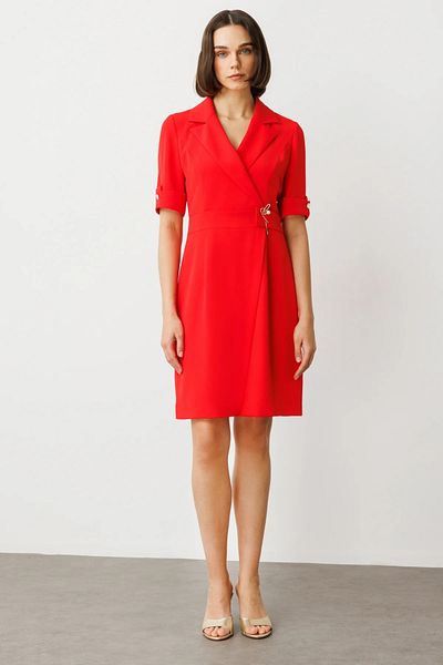 Ekol Midi Length Dress with Metal Accessories at the Waist