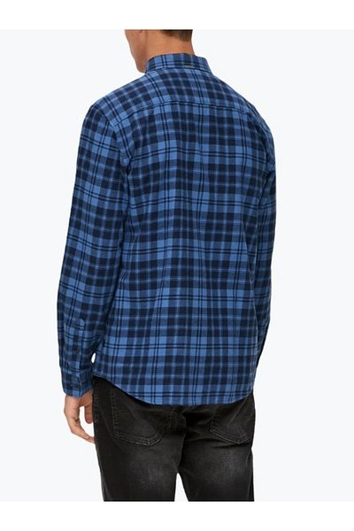 QS by s.Oliver Men's long-sleeved cotton shirt, checkered print and Regular fit, QS by s.Oliver, Dark blue