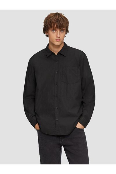 QS by s.Oliver Men's long-sleeved shirt, made of cotton, Regular Fit, QS by s.Oliver, Black