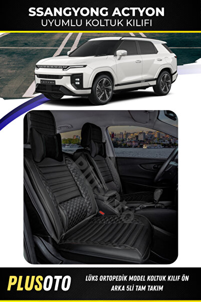PlusOto مجموعة غطاء مقعد السيارة الأسود المتوافقة مع سلسلة سانج يونج أكتيون ب...