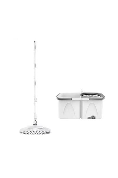 PAA-home PAA-home Rotary Mop Set with 2-Tub Bucket, Telescopic Handle, Stainless Steel Basket, 2 Refills, Gray