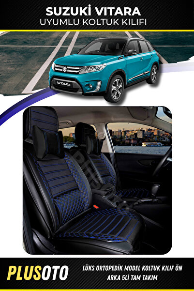 PlusOto مجموعة غطاء مقعد السيارة المتوافقة مع سوزوكي فيتارا بلس لوكس باللون ا...