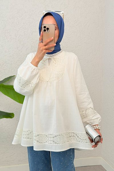 Salih Çelebi Lace Detailed Tunic 2305 - White