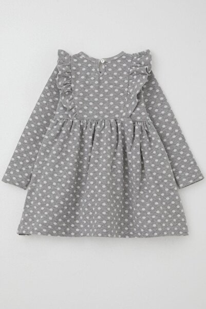 Breeze Kız Çocuk Uzun Kollu Elbise Puantiyeli Fiyonklu 1.5-5 Yaş, Açık Gri Melanj