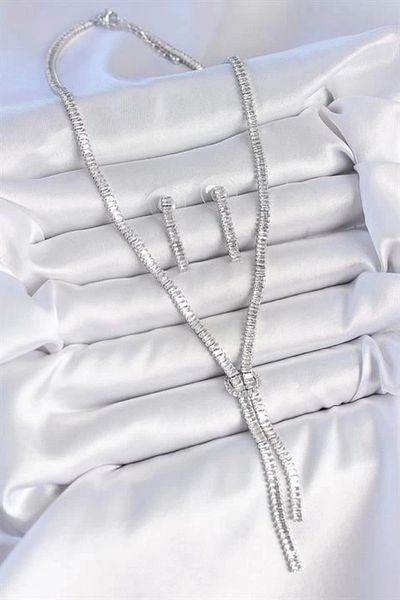 FASHIONLINE Brass Silver Color Waterway Zircon Stone Vip Series Women's Necklace Set