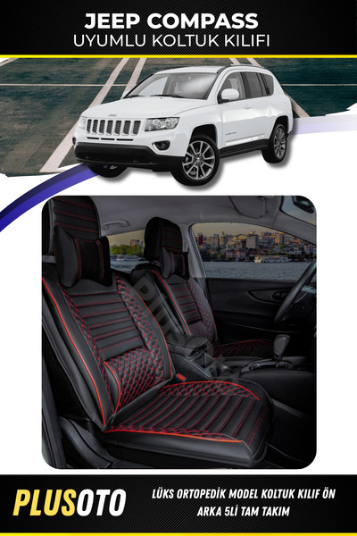 PlusOto Jeep Compass Compatible Plus Lux Series Black Red Car Seat Cover Set ...
