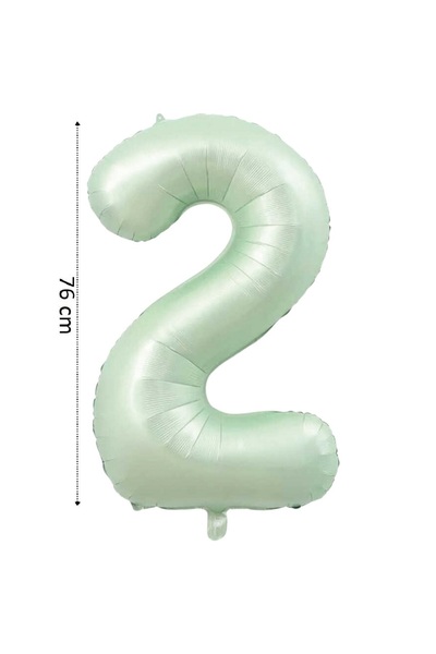 Onay Store Folyo Balon 2 Rakamı Helyum Balon 76cm Retro Yeşil Renk - 2 Yaş Ba...