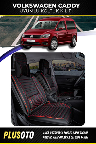 PlusOto Volkswagen Caddy Compatible Plus Lux Series Black Red Car Seat Cover ...