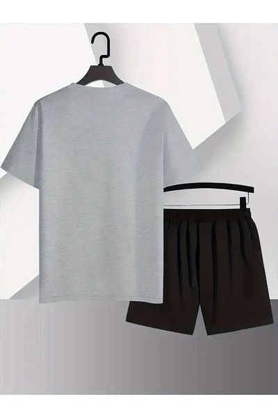 LAND MODA Letter m Heart Logo Print Mens Short Sleeve T-Shirt and Waist Shorts 2Pcs Set Casual Sports Regular Top and