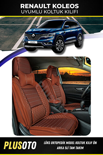 PlusOto مجموعة غطاء مقعد السيارة المتوافقة مع سلسلة Renault Koleos Plus Lux Series Cinnamon مكونة من 5 قطع P-881