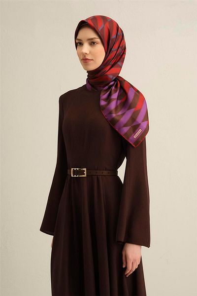 Armine Patterned Pure Silk Twill Scarf 9325- 83