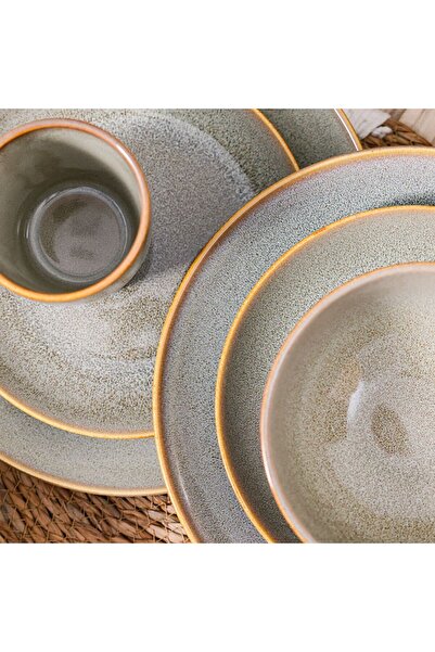 Danube Home Youthful Bite 16-Piece Porcelain Reactive Glazed Dinner Set-Serves 4 Grey