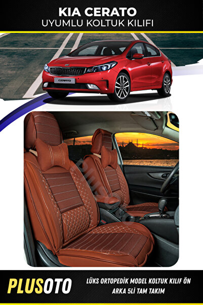 PlusOto مجموعة أغطية مقاعد السيارة المتوافقة مع Kia Cerato Plus Lux Series Cinnamon مكونة من 5 قطع P-854