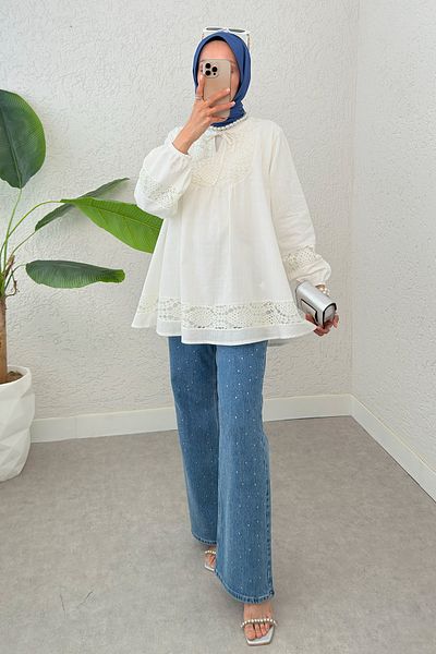 Salih Çelebi Lace Detailed Tunic 2305 - White
