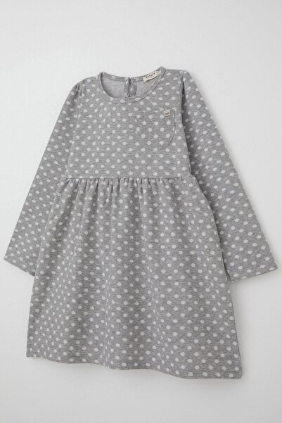 Breeze Girl's Long Sleeve Dress Polka Dot Patterned Age 4-8, Light Gray Melange