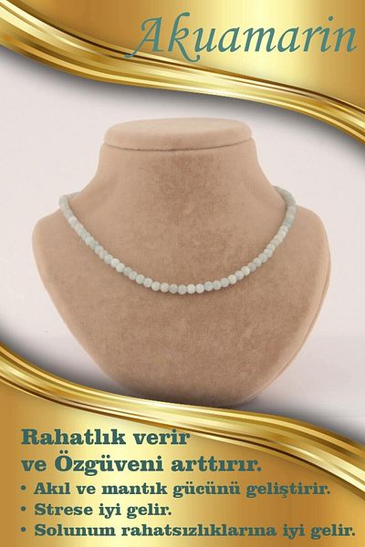 OSMANLI DOĞAL TAŞ Certified Aquamarine Natural Stone Necklace 4 Mm, M418