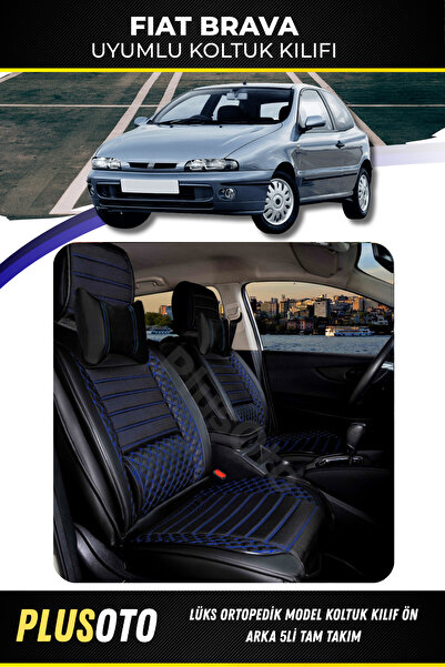 PlusOto Fiat Brava Compatible Plus Lux Series Black Blue Car Seat Cover Set o...