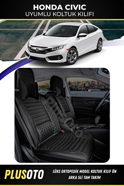 PlusOto مجموعة أغطية مقاعد السيارة السوداء المتوافقة مع سلسلة Honda Civic Plu...