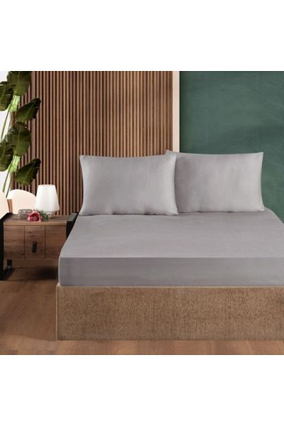 First Choice Set husa de pat cu elastic si fata de perna, bumbac ranforce 100%, 100x200 cm, Gri (Ash)