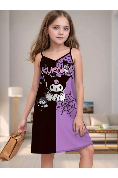 npLStore Children's Kuromi Printed Double Color Strap Bell Dress