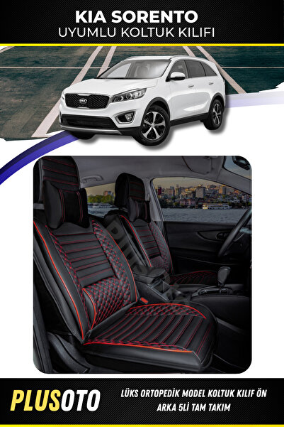 PlusOto مجموعة أغطية مقاعد السيارة المتوافقة مع Kia Sorento Plus Lux Series ب...