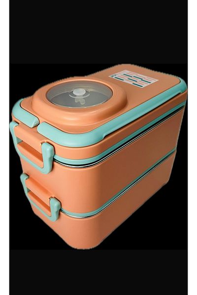 Uzspace Stainless Steel 1200ml Two Layer Insulated Lunch Box with Fork Spoon Sauce Bowl Lunch Box 8023-49