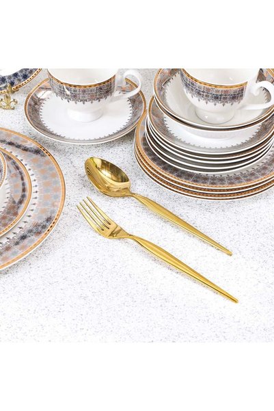 Danube Home Charlotte 32-Piece New Bone China Dinner Set -Serves 6 Gold
