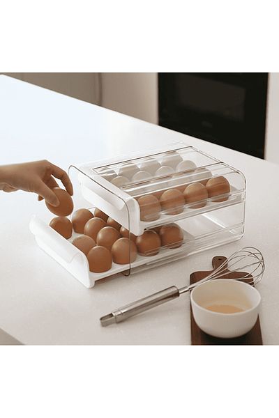 Köken 36 Egg Storage Box, Egg Organizer Holder for Refrigerator, 2 Tiers, Plastic, Transparent