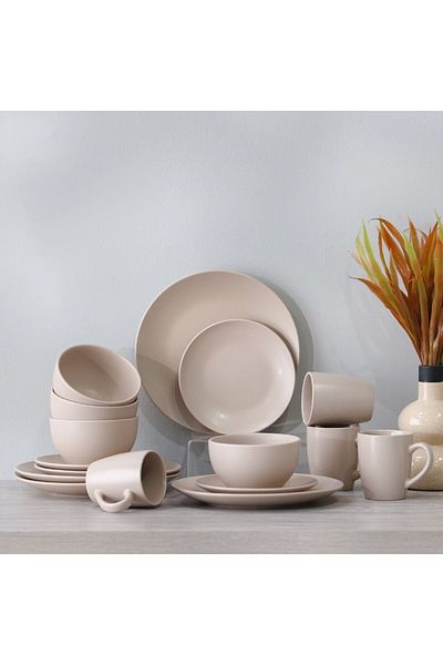 Danube Home Apollo 16-Piece Color Glazed Stoneware Dinner Set -Serves 4 Brown