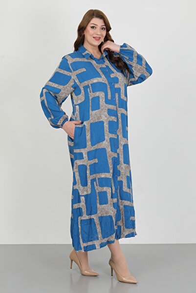 By Alba Collection Жіноче бавовняне віскозне плаття великого розміру з індіговим візерунком
