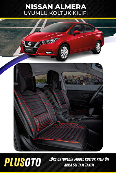 PlusOto مجموعة غطاء مقعد السيارة المتوافقة مع سلسلة Nissan Almera Plus Lux با...