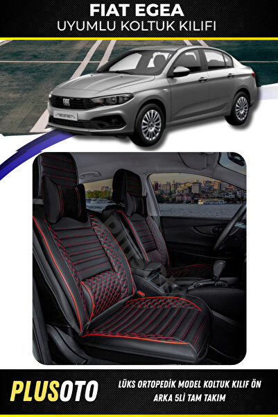 PlusOto Fiat Egea Compatible Plus Lux Series Black Red Car Seat Cover Set of ...